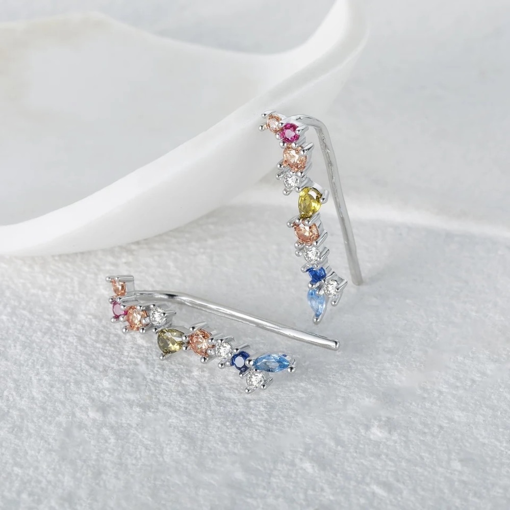 New Sterling Silver 925 Crystal Flower Climber Earrings pair